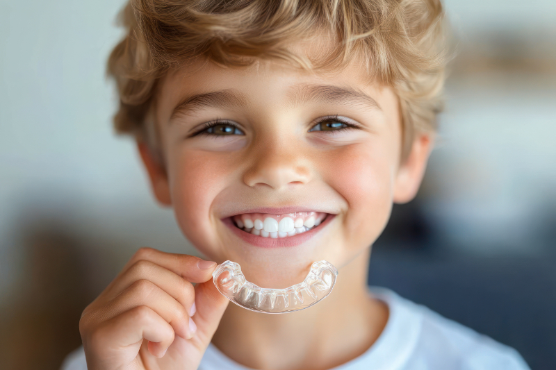 インビザライン・ファーストのマウスピースを装着する子ども