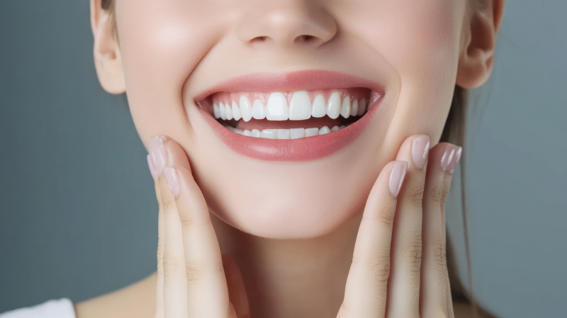 歯の白さを維持する女性の口元