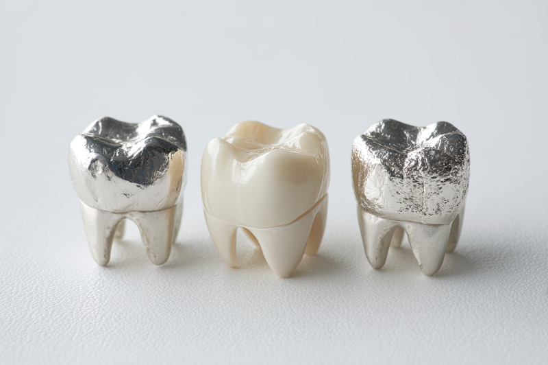 銀歯とセラミックの被せ物のイメージ