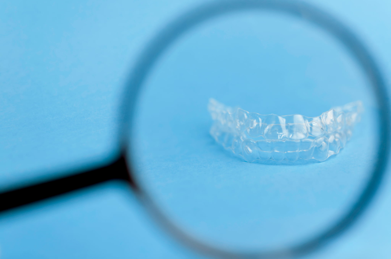 虫眼鏡とマウスピースで割れる原因を調べるイメージ